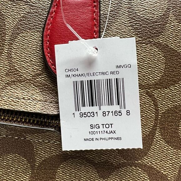 🔥🎁NWT! Coach Gallery Tote Handbag Khaki/Electric Red Msrp:$378.00 - Picture 10 of 12